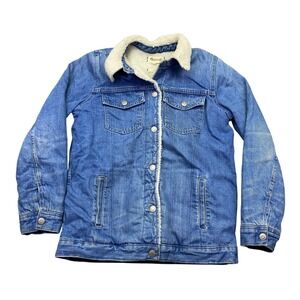 Madewell Womens XS Oversized Sherpa Lined Denim Trucker Jacket Blue Medium Wash